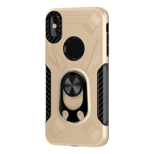 

For iPhone XS / X Shockproof PC + TPU Case with Ring Holder(Gold)