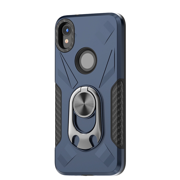 

For Motorola Moto E6 Shockproof PC + TPU Case with Ring Holder(Navy Blue)