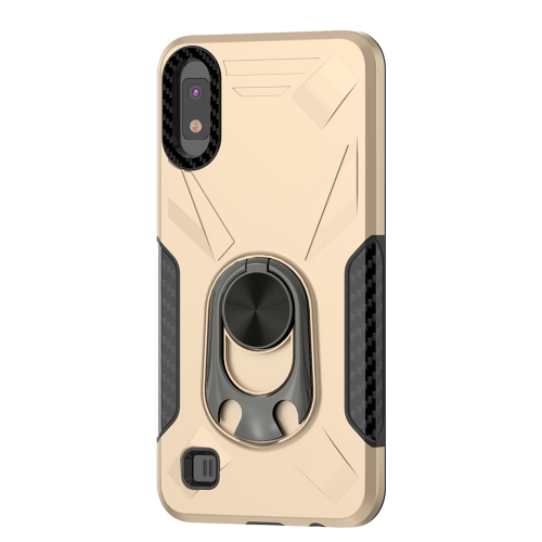 

For Samsung Galaxy A10 Shockproof PC + TPU Case with Ring Holder(Gold)