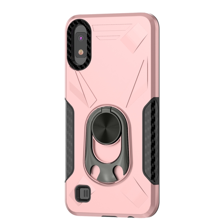 

For Samsung Galaxy A10 Shockproof PC + TPU Case with Ring Holder(Rose Gold)