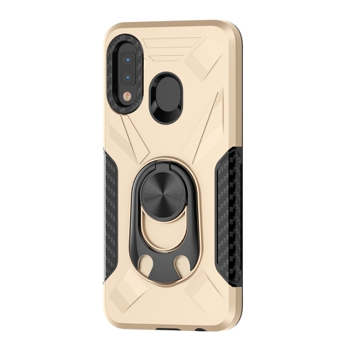 

For Samsung Galaxy A40 Shockproof PC + TPU Case with Ring Holder(Gold)