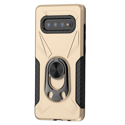 

For Samsung Galaxy S10 Shockproof PC + TPU Case with Ring Holder(Gold)