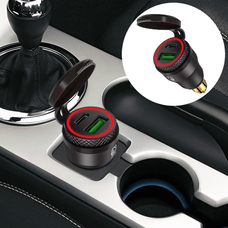 

Motorcycle European-style Small-caliber Aluminum Alloy QC 3.0 + PD Fast Charge USB Charger, Shell Color:Black(Red Light)