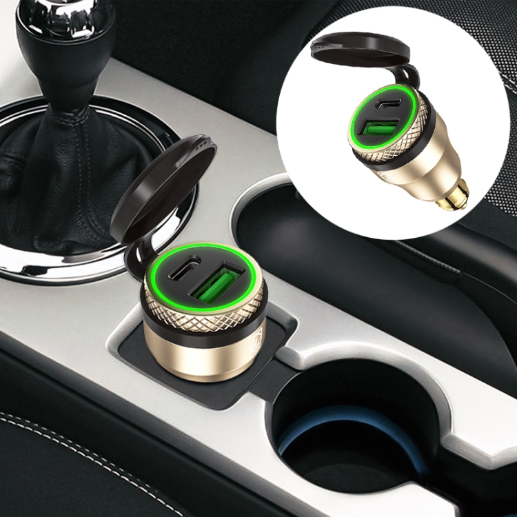 

Motorcycle European-style Small-caliber Aluminum Alloy QC 3.0 + PD Fast Charge USB Charger, Shell Color:Gold(Green Light)