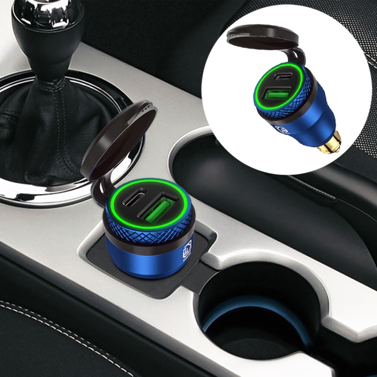 

Motorcycle European-style Small-caliber Aluminum Alloy QC 3.0 + PD Fast Charge USB Charger, Shell Color:Blue(Green Light)