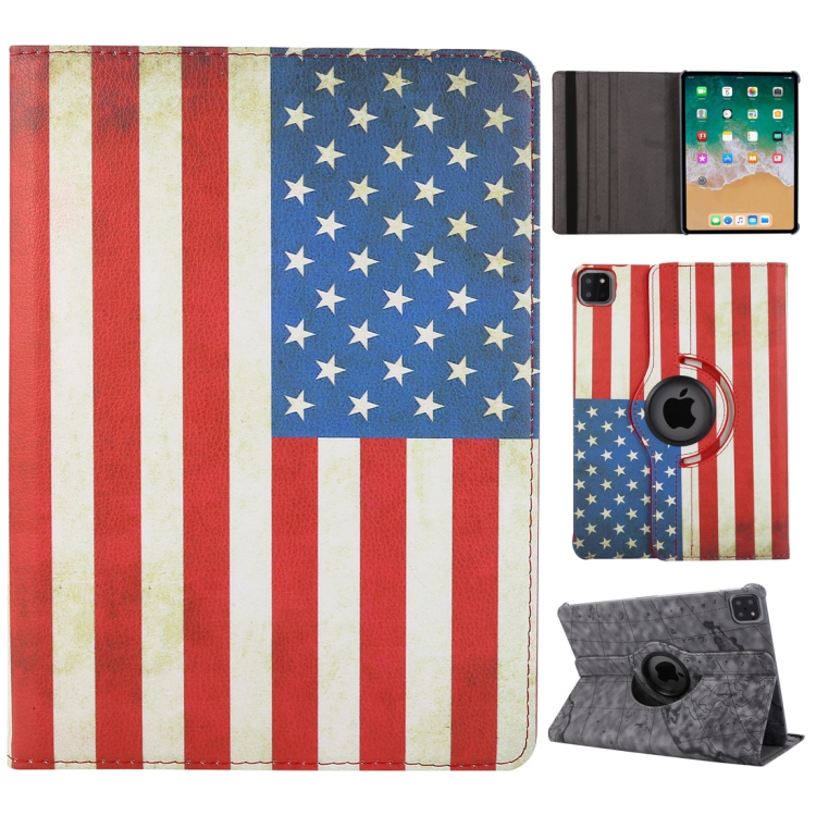 

For iPad Pro 11 inch (2020) Horizontal Flip 360 Degrees Rotation Pattern Leather Case with Holder(American Flag)