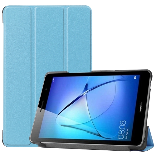 

For Huawei MatePad T8 Custer Texture Horizontal Flip Leather Case with Three-folding Holder(Sky Blue)