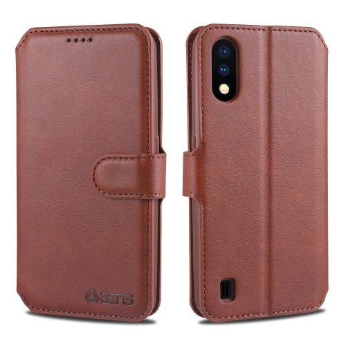 

For Samsung Galaxy A01 AZNS Calf Texture Horizontal Flip Leather Case, with Holder & Card Slots & Wallet & Photo Frame(Brown)