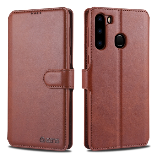 

For Samsung Galaxy A21 AZNS Calf Texture Horizontal Flip Leather Case, with Holder & Card Slots & Wallet & Photo Frame(Brown)