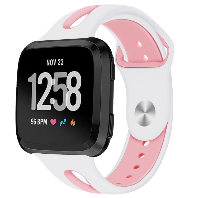 

For Fitbit Versa 2 / Fitbit Versa / Fitbit Versa Lite Two Colors Silicone Replacement Strap Watchband, Size:S(White Pink)