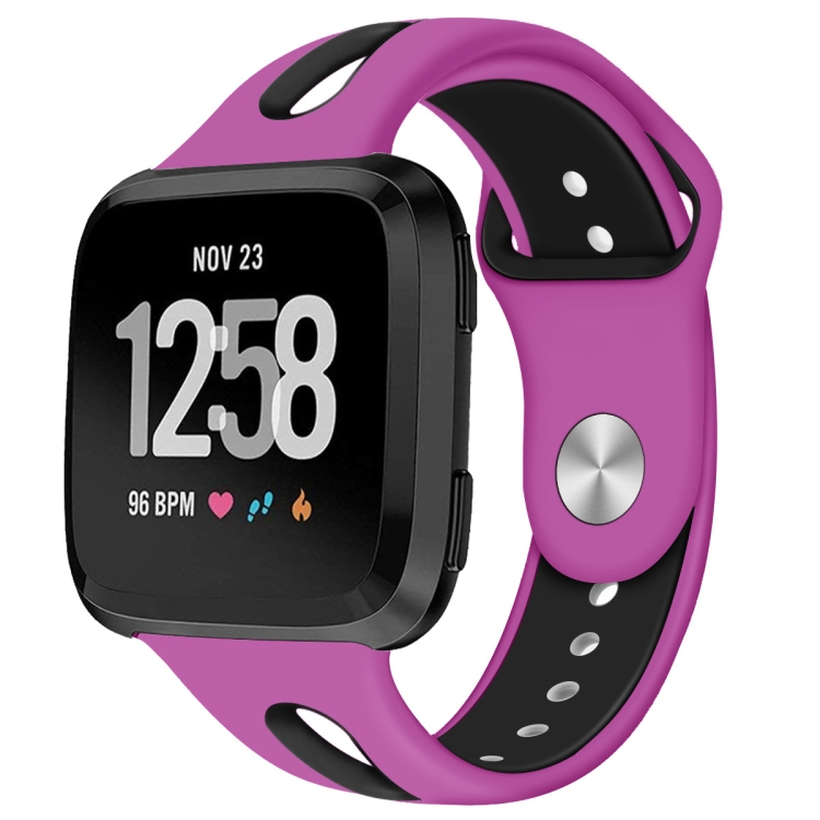 

For Fitbit Versa 2 / Fitbit Versa / Fitbit Versa Lite Two Colors Silicone Replacement Strap Watchband, Size:S(Purple Black)