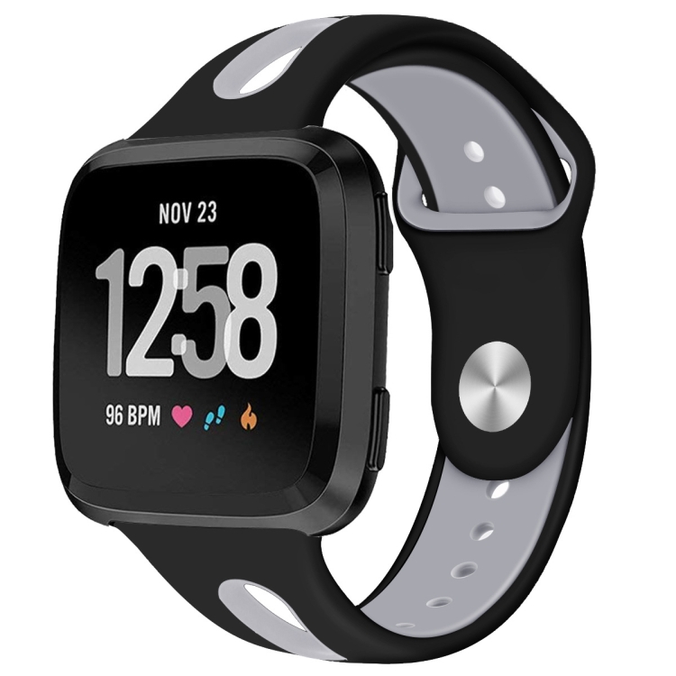 

For Fitbit Versa 2 / Fitbit Versa / Fitbit Versa Lite Two Colors Silicone Replacement Strap Watchband, Size:L(Dark Grey)