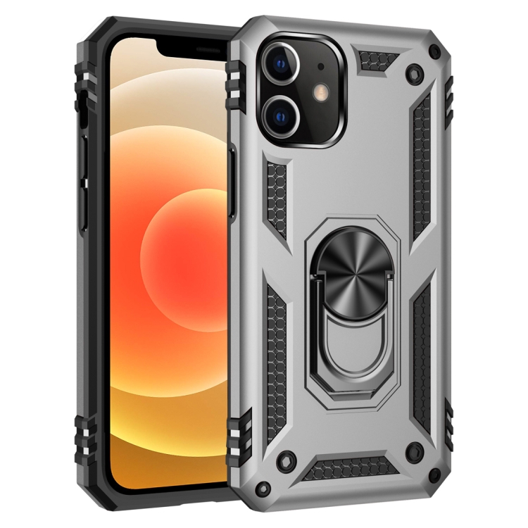 

For iPhone 12 mini Shockproof TPU + PC Protective Case with 360 Degree Rotating Holder(Silver)