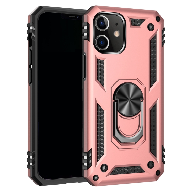 

For iPhone 12 / 12 Pro Shockproof TPU + PC Protective Case with 360 Degree Rotating Holder(Rose Gold)