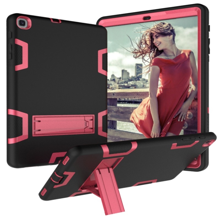 

For Samsung Galaxy Tab A 10.1 (2019) T510 Shockproof PC + Silicone Protective Case，with Holder(Black Rose)