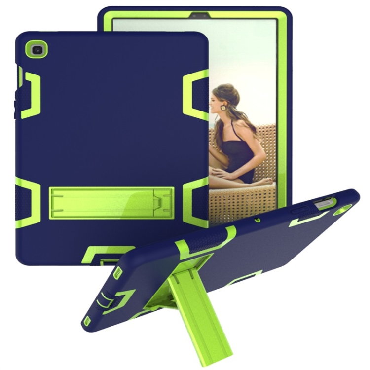 

For Samsung Galaxy Tab S5e T720 Shockproof PC + Silicone Protective Case，with Holder(Navy Blue Yellow Green)