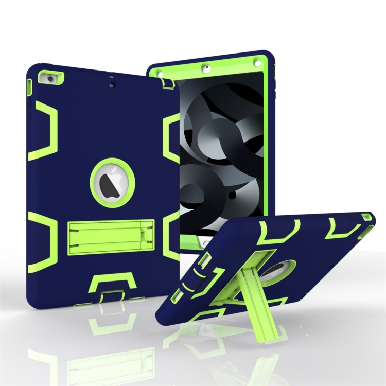 

For iPad Air Shockproof PC + Silicone Protective Case，with Holder(Navy Blue Yellow Green)
