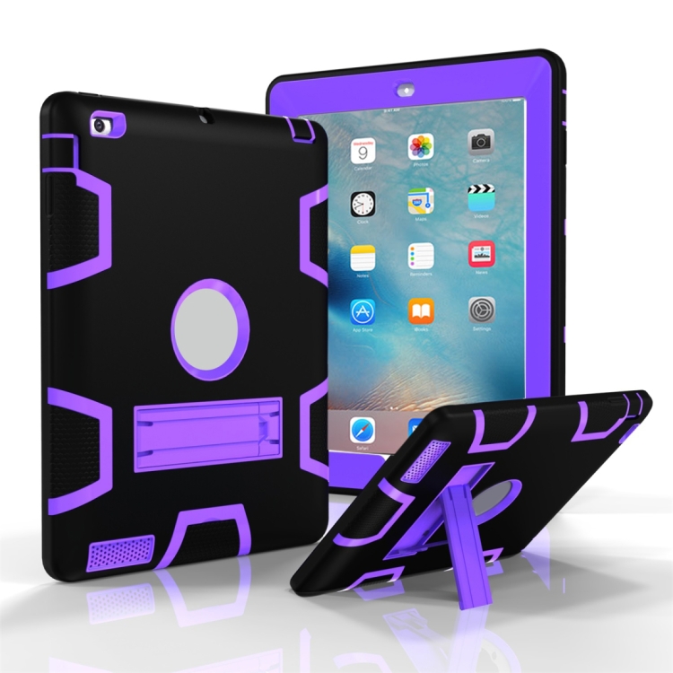 

For iPad 4 / 3 / 2 / 1 Shockproof PC + Silicone Protective Case，with Holder(Black Purple)