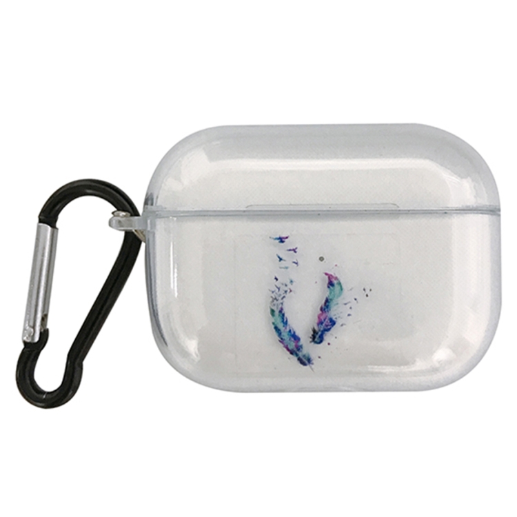 

For AirPods Pro Transparent TPU Pattern Earphone Protective Case with Hook(Feather)