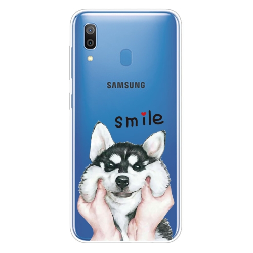 

For Samsung Galaxy A30 Coloured Drawing Pattern Highly Transparent TPU Protective Case(Pinch Dog)