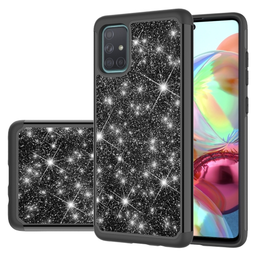 

For Samsung Galaxy A71 Glitter Powder Contrast Skin Shockproof Silicone + PC Protective Case(Black)