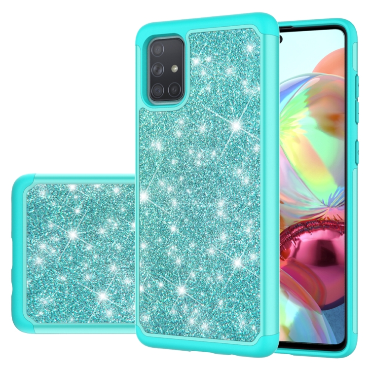 

For Samsung Galaxy A71 Glitter Powder Contrast Skin Shockproof Silicone + PC Protective Case(Green)