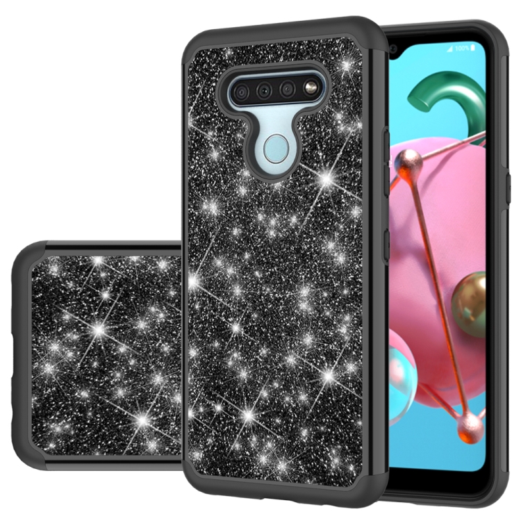 

For LG K51 Glitter Powder Contrast Skin Shockproof Silicone + PC Protective Case(Black)