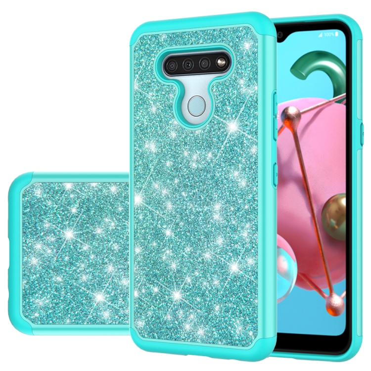 

For LG K51 Glitter Powder Contrast Skin Shockproof Silicone + PC Protective Case(Green)