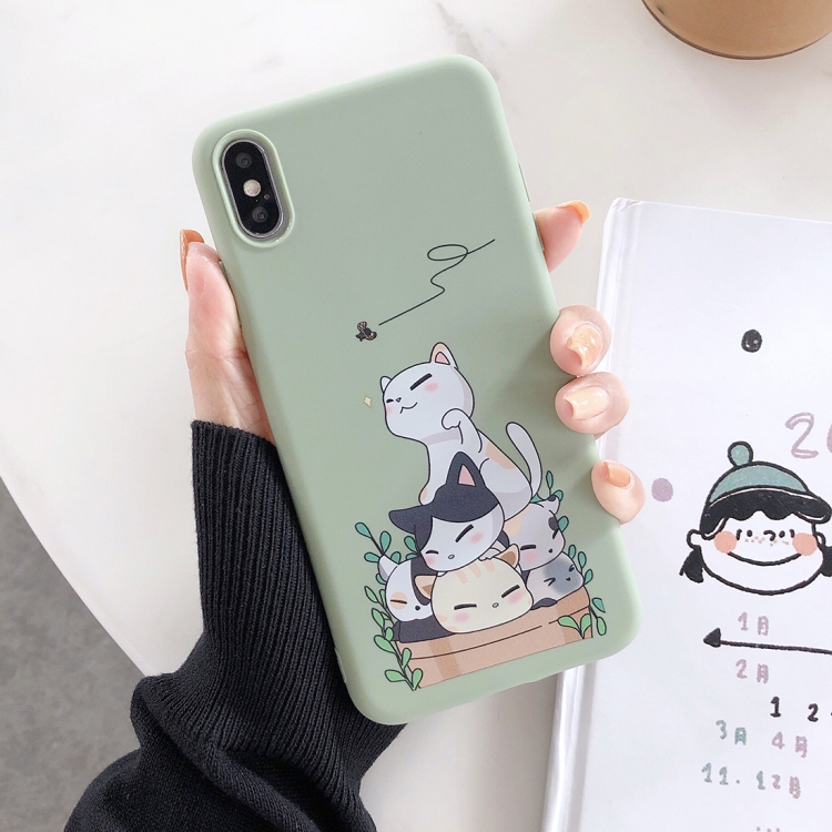 

For iPhone XR Painted Pattern Frosted TPU Protective Case(Green Little Animal)