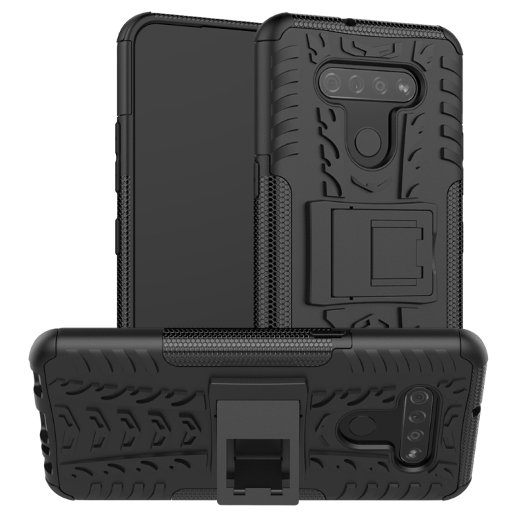 

For LG K51 Tire Texture Shockproof TPU+PC Protective Case with Holder(Black)