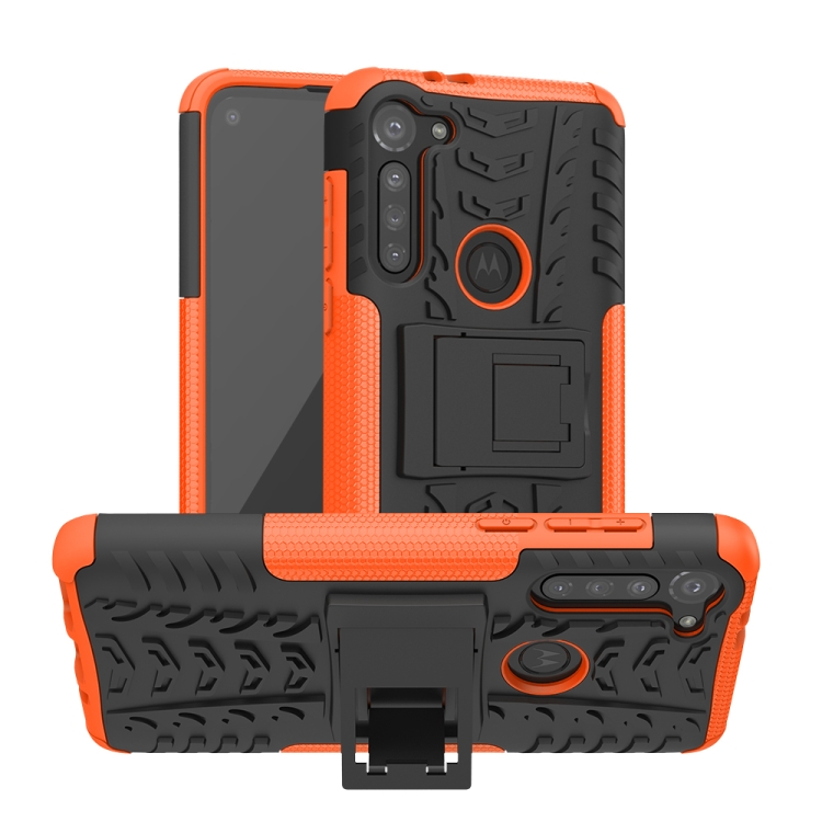 

For Motorola Moto G8 Power Tire Texture Shockproof TPU+PC Protective Case with Holder(Orange)