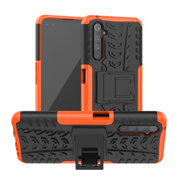 

For OPPO Realme 6 Pro Tire Texture Shockproof TPU+PC Protective Case with Holder(Orange)