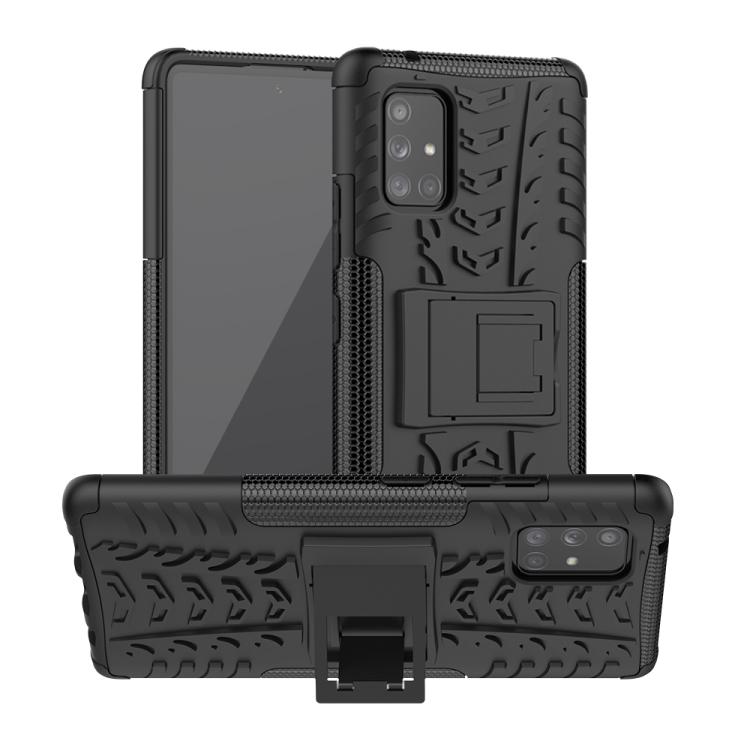 

For Samsung Galaxy A71 5G Tire Texture Shockproof TPU+PC Protective Case with Holder(Black)