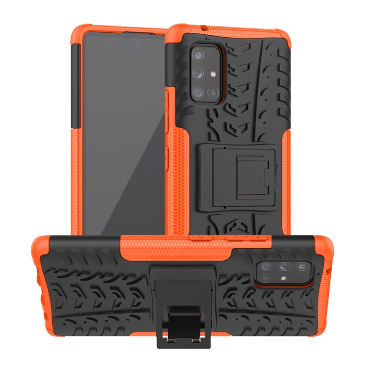 

For Samsung Galaxy A71 5G Tire Texture Shockproof TPU+PC Protective Case with Holder(Orange)