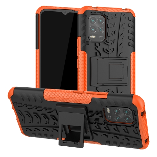 

For Xiaomi Mi 10 Lite 5G Tire Texture Shockproof TPU+PC Protective Case，with Holder(Orange)