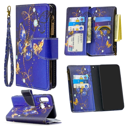 

For Samsung Galaxy A10e/A20e Colored Drawing Pattern Zipper Horizontal Flip Leather Case with Holder & Card Slots & Wallet(Purple Butterfly)