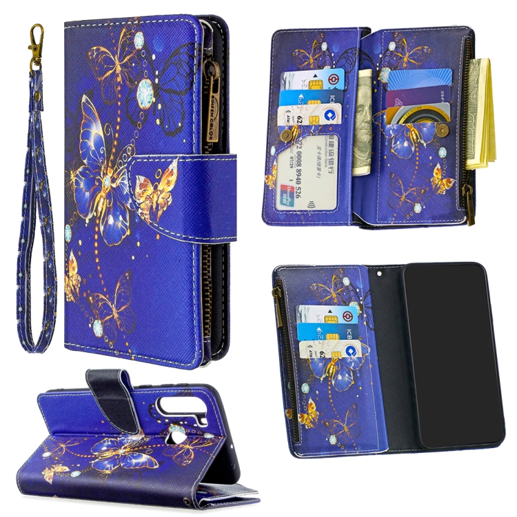 

For Samsung Galaxy A21 Colored Drawing Pattern Zipper Horizontal Flip Leather Case with Holder & Card Slots & Wallet(Purple Butterfly)