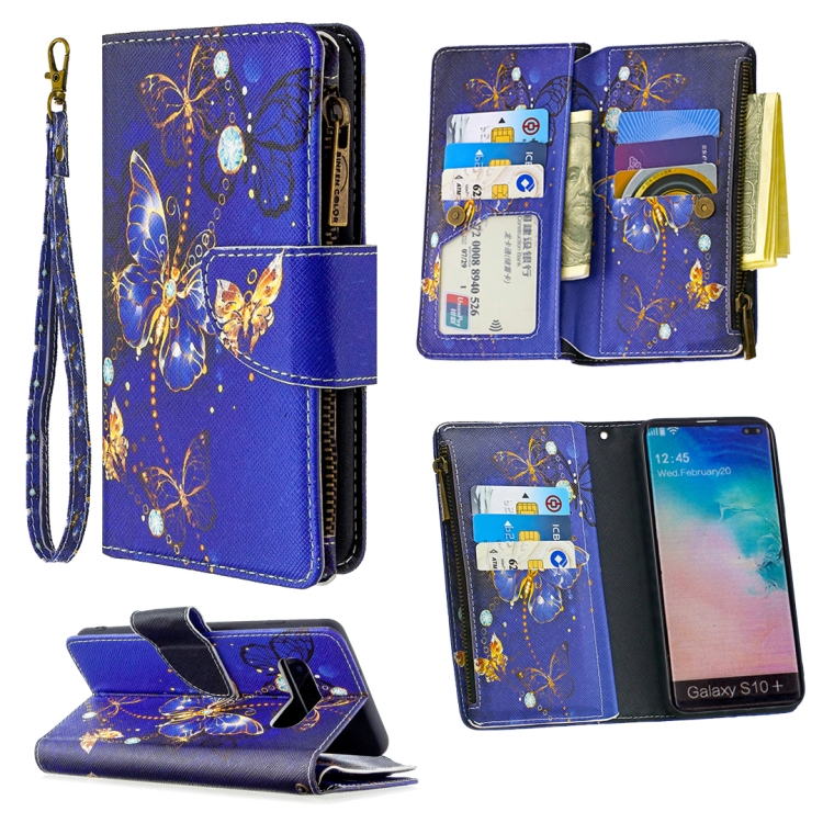 

For Samsung Galaxy S10 Plus Colored Drawing Pattern Zipper Horizontal Flip Leather Case with Holder & Card Slots & Wallet(Purple Butterfly)