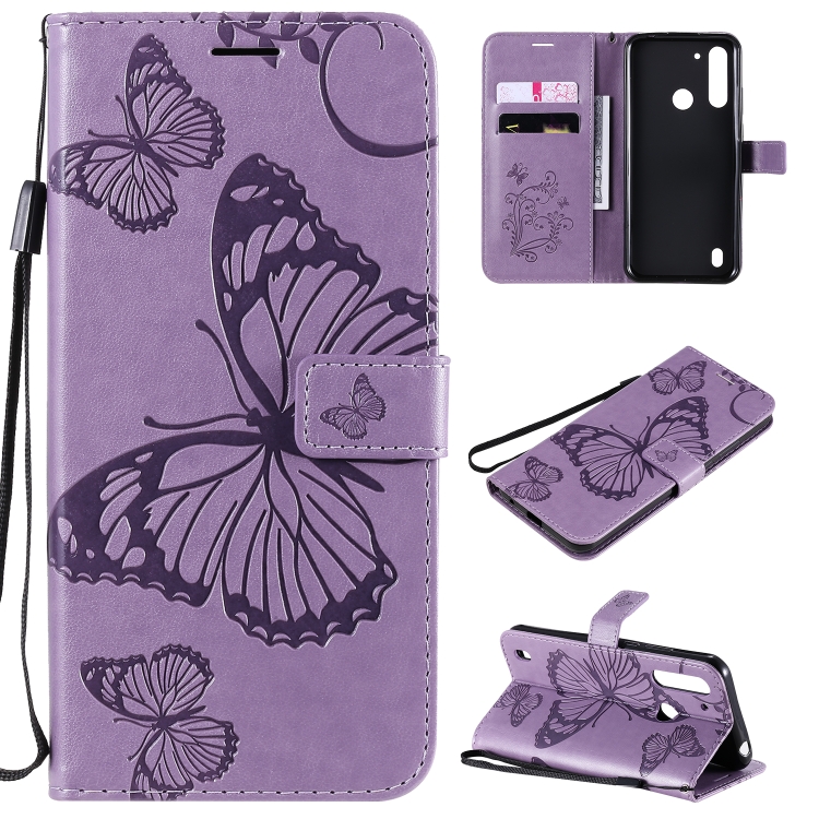 

For Motorola Moto G8 Power Lite 3D Butterflies Embossing Pattern Horizontal Flip Leather Case with Holder & Card Slot & Wallet(Purple)