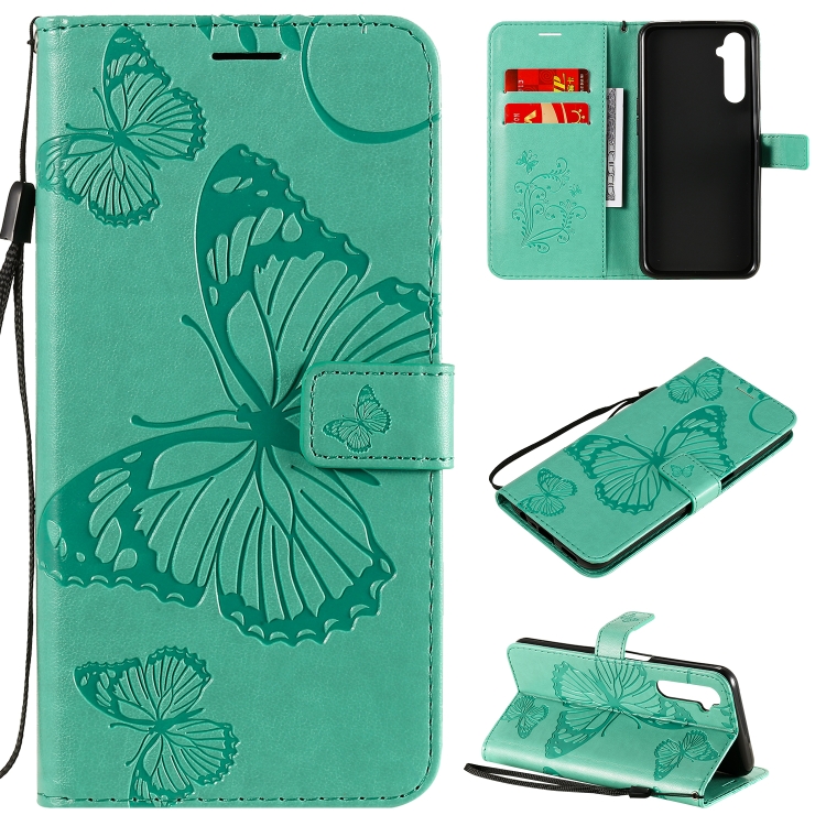 

For OPPO Realme 6 3D Butterflies Embossing Pattern Horizontal Flip Leather Case with Holder & Card Slot & Wallet(Green)