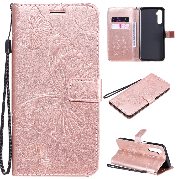 

For OPPO Realme 6 3D Butterflies Embossing Pattern Horizontal Flip Leather Case with Holder & Card Slot & Wallet(Rose Gold)
