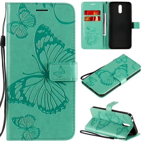 

For Nokia 2.3 3D Butterflies Embossing Pattern Horizontal Flip Leather Case with Holder & Card Slot & Wallet(Green)