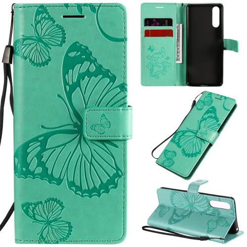 

For Sony Xperia 10 II 3D Butterflies Embossing Pattern Horizontal Flip Leather Case with Holder & Card Slot & Wallet(Green)