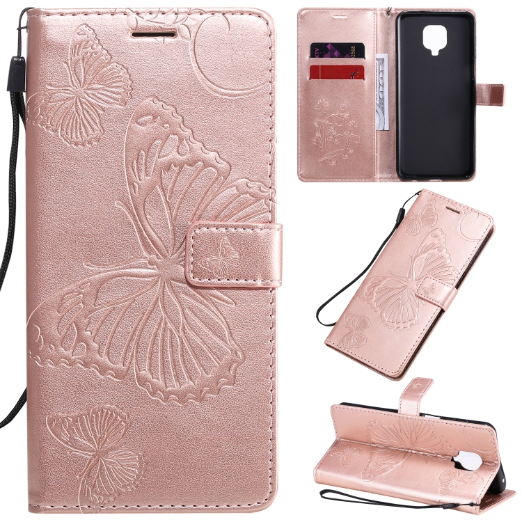 

For Xiaomi Redmi Note 9 Pro 3D Butterflies Embossing Pattern Horizontal Flip Leather Case with Holder & Card Slot & Wallet(Rose Gold)