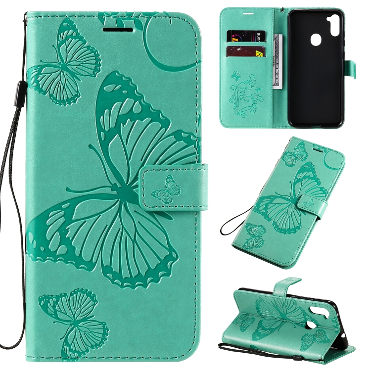 

For Samsung Galaxy A11 3D Butterflies Embossing Pattern Horizontal Flip Leather Case with Holder & Card Slot & Wallet(Green)