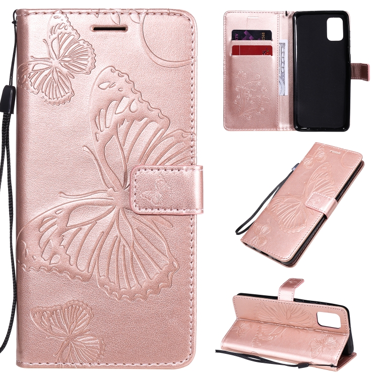 

For Samsung Galaxy A31 3D Butterflies Embossing Pattern Horizontal Flip Leather Case with Holder & Card Slot & Wallet(Rose Gold)