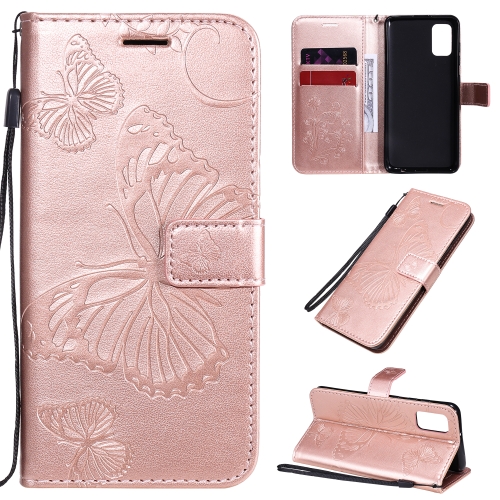 

For Samsung Galaxy A41 3D Butterflies Embossing Pattern Horizontal Flip Leather Case with Holder & Card Slot & Wallet(Rose Gold)