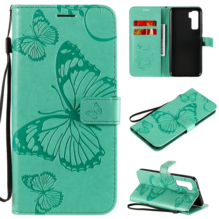 

For Huawei Nova 7 SE / P40 Lite 5G 3D Butterflies Embossing Pattern Horizontal Flip Leather Case with Holder & Card Slot & Wallet(Green)
