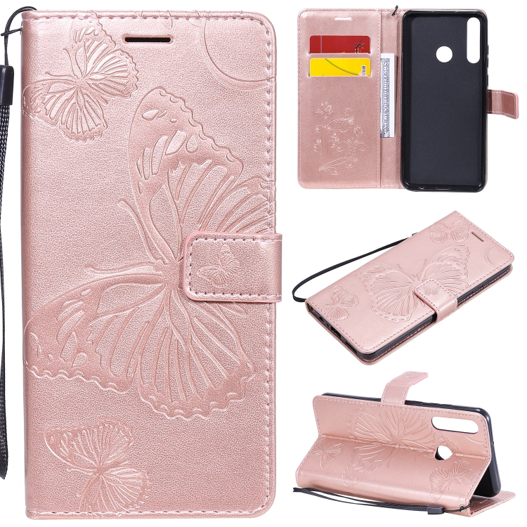 

For Huawei Y6P 3D Butterflies Embossing Pattern Horizontal Flip Leather Case with Holder & Card Slot & Wallet(Rose Gold)