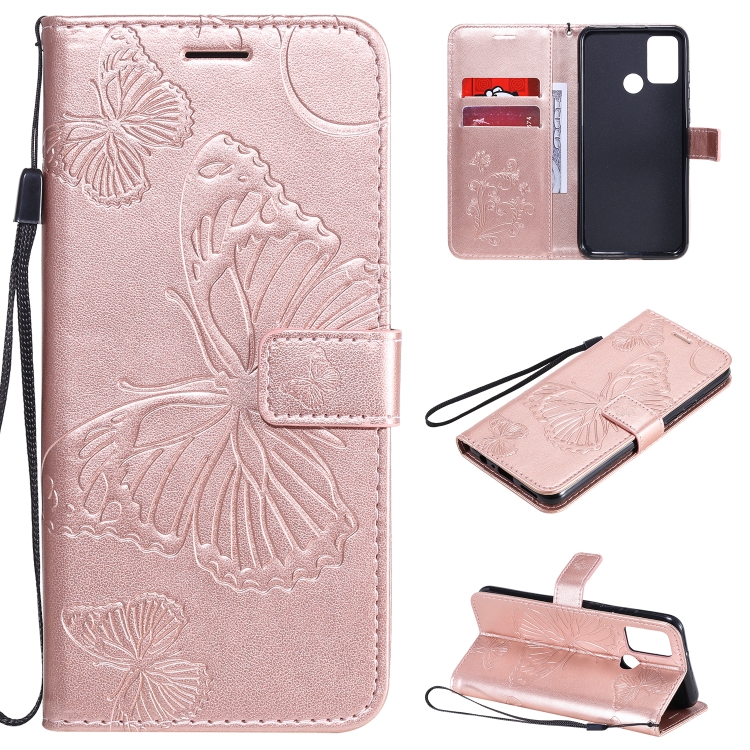 

For Huawei Honor 9A 3D Butterflies Embossing Pattern Horizontal Flip Leather Case with Holder & Card Slot & Wallet(Rose Gold)